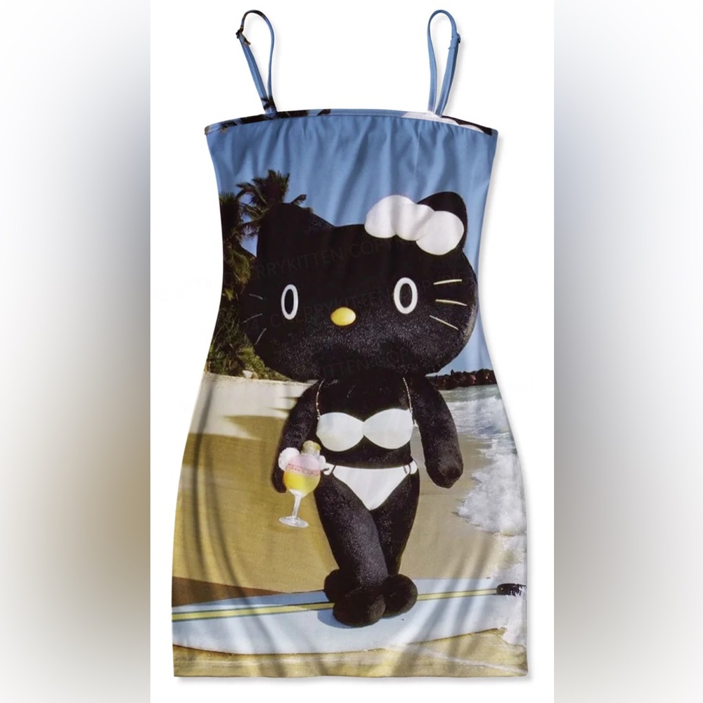 Black Hello Kitty Bikini Mini Dress M Y2K Dreamcore Printed Bodycon CherryKitten